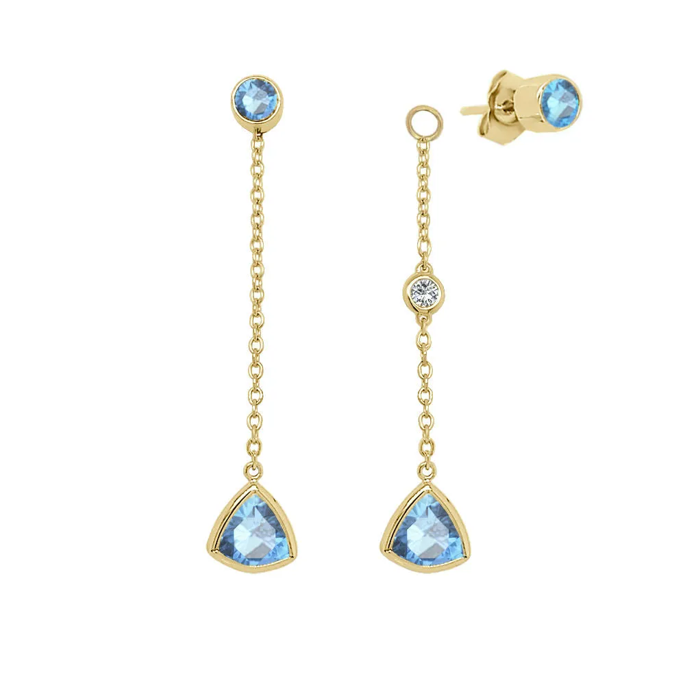 Trillion Shape Gemstone & 0.04Ct Diamond Mismatched Earring Set in 14K Gold