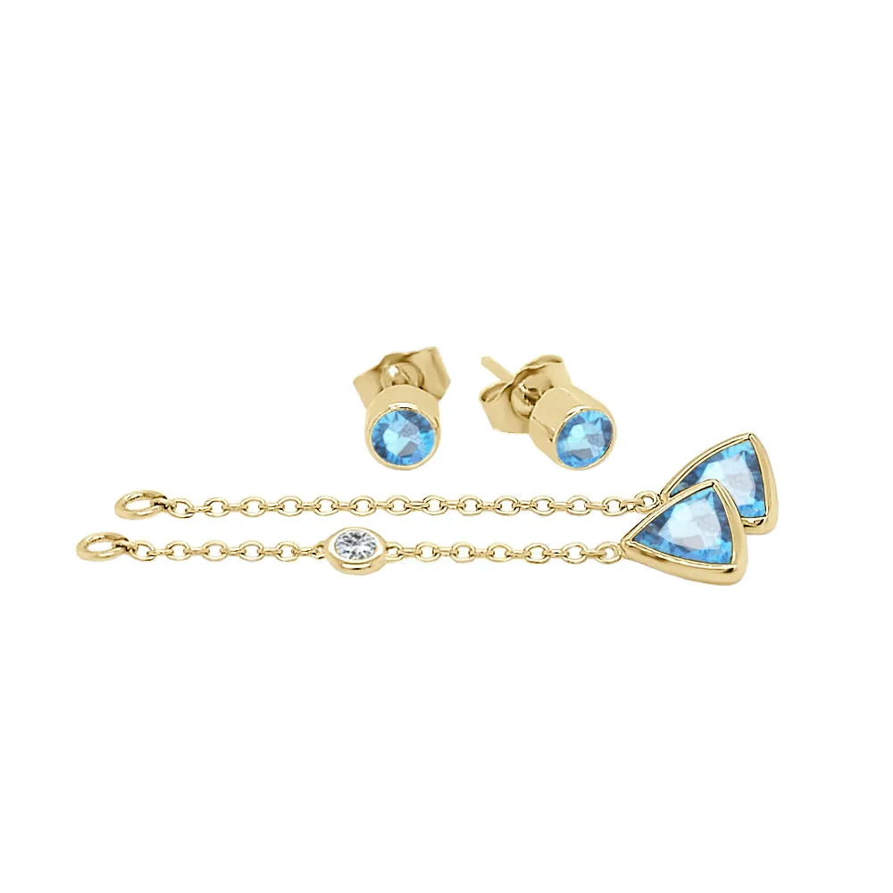 Trillion Shape Gemstone & 0.04Ct Diamond Mismatched Earring Set in 14K Gold