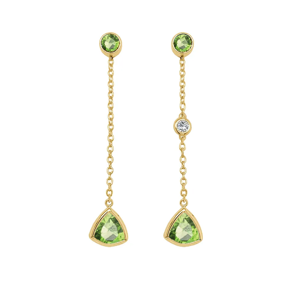 Trillion Shape Gemstone & 0.04Ct Diamond Mismatched Earring Set in 14K Gold