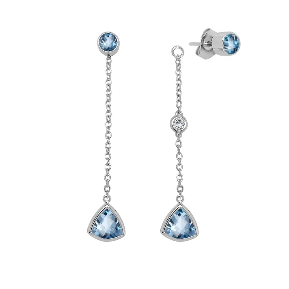 Trillion Shape Gemstone & 0.04Ct Diamond Mismatched Earring Set in 14K Gold