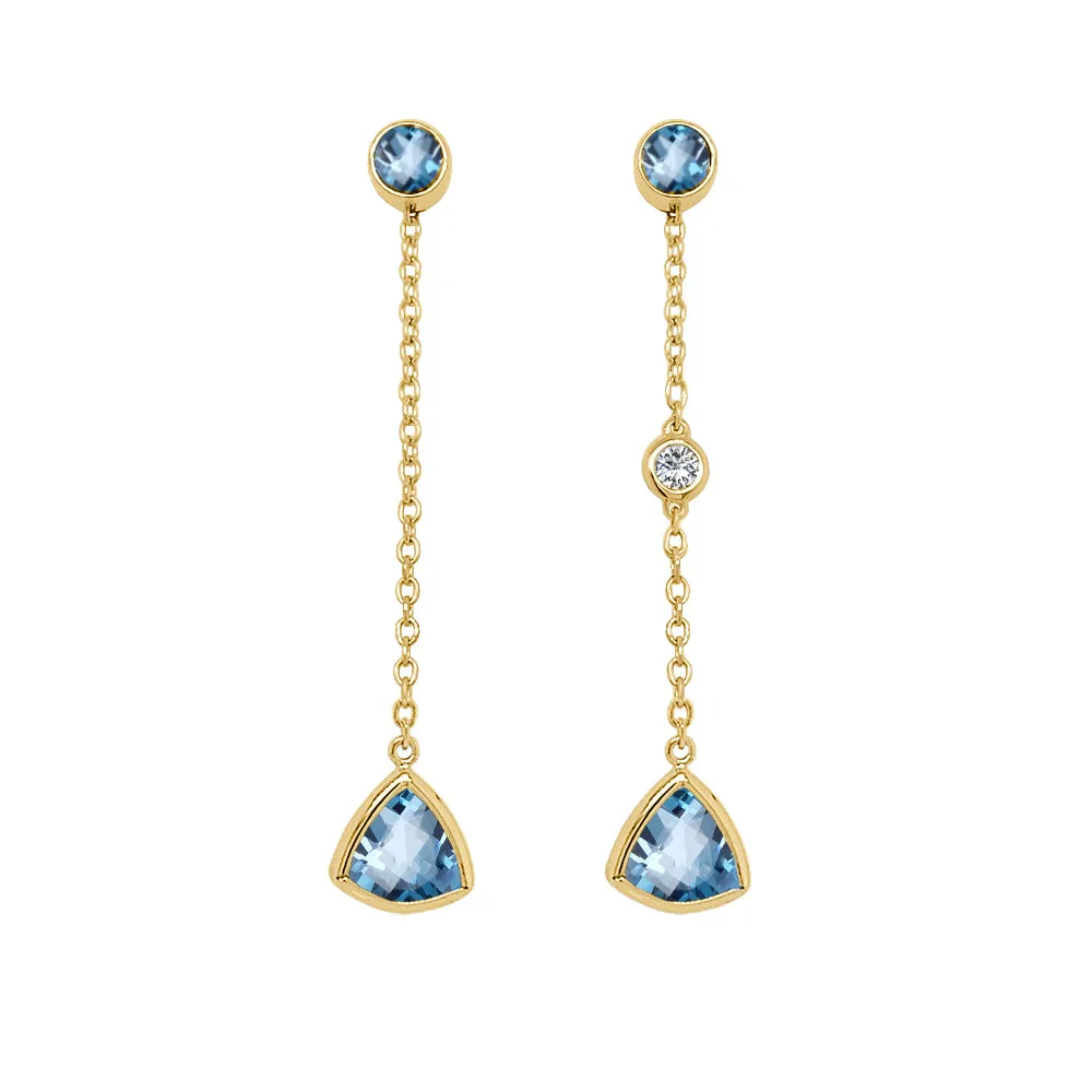 Trillion Shape Gemstone & 0.04Ct Diamond Mismatched Earring Set in 14K Gold