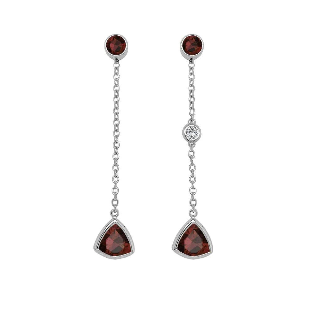 Trillion Shape Gemstone & 0.04Ct Diamond Mismatched Earring Set in 14K Gold