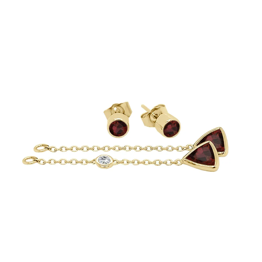 Trillion Shape Gemstone & 0.04Ct Diamond Mismatched Earring Set in 14K Gold