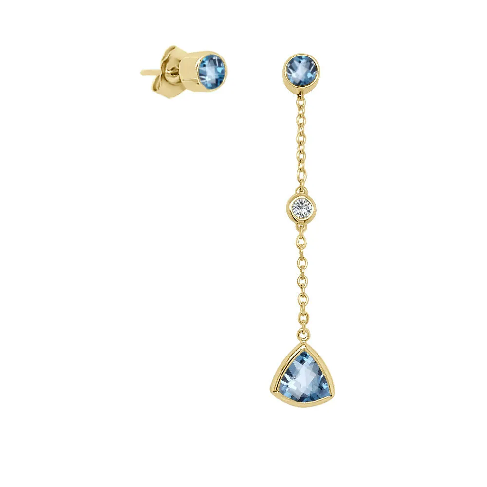 Trillion Shape Gemstone & 0.04Ct Diamond Mismatched Earring Set in 14K Gold