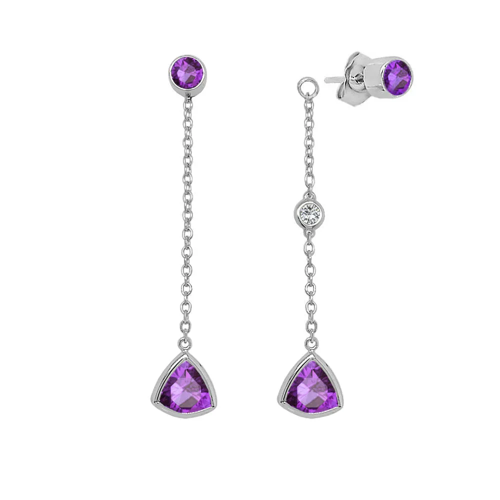 Trillion Shape Gemstone & 0.04Ct Diamond Mismatched Earring Set in 14K Gold