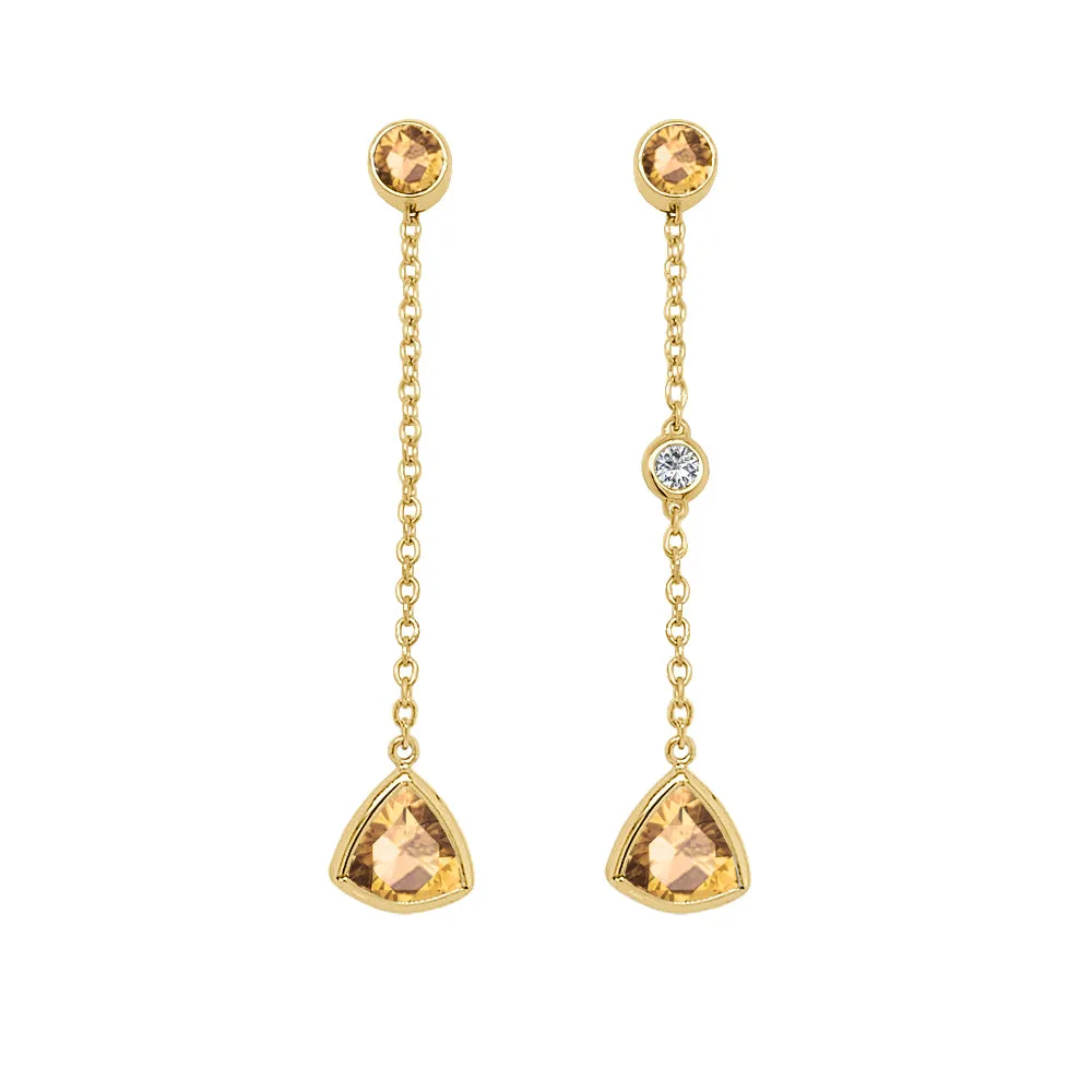 Trillion Shape Gemstone & 0.04Ct Diamond Mismatched Earring Set in 14K Gold