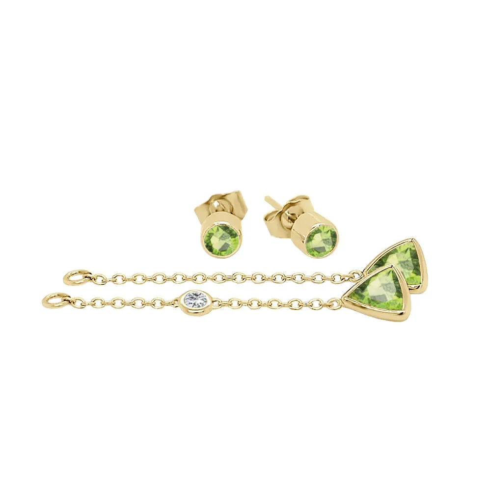 Trillion Shape Gemstone & 0.04Ct Diamond Mismatched Earring Set in 14K Gold