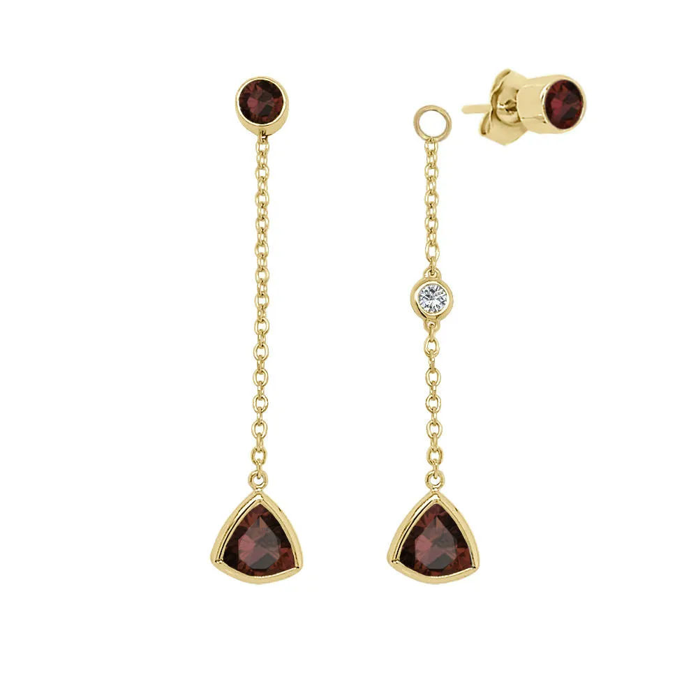 Trillion Shape Gemstone & 0.04Ct Diamond Mismatched Earring Set in 14K Gold