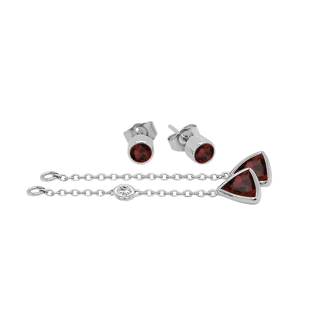 Trillion Shape Gemstone & 0.04Ct Diamond Mismatched Earring Set in 14K Gold
