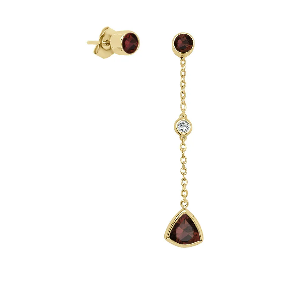Trillion Shape Gemstone & 0.04Ct Diamond Mismatched Earring Set in 14K Gold