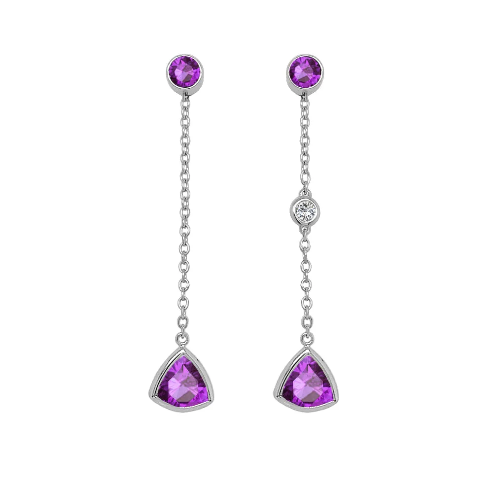 Trillion Shape Gemstone & 0.04Ct Diamond Mismatched Earring Set in 14K Gold