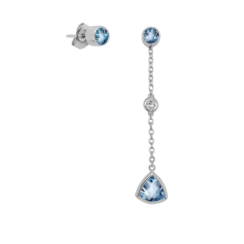 Trillion Shape Gemstone & 0.04Ct Diamond Mismatched Earring Set in 14K Gold
