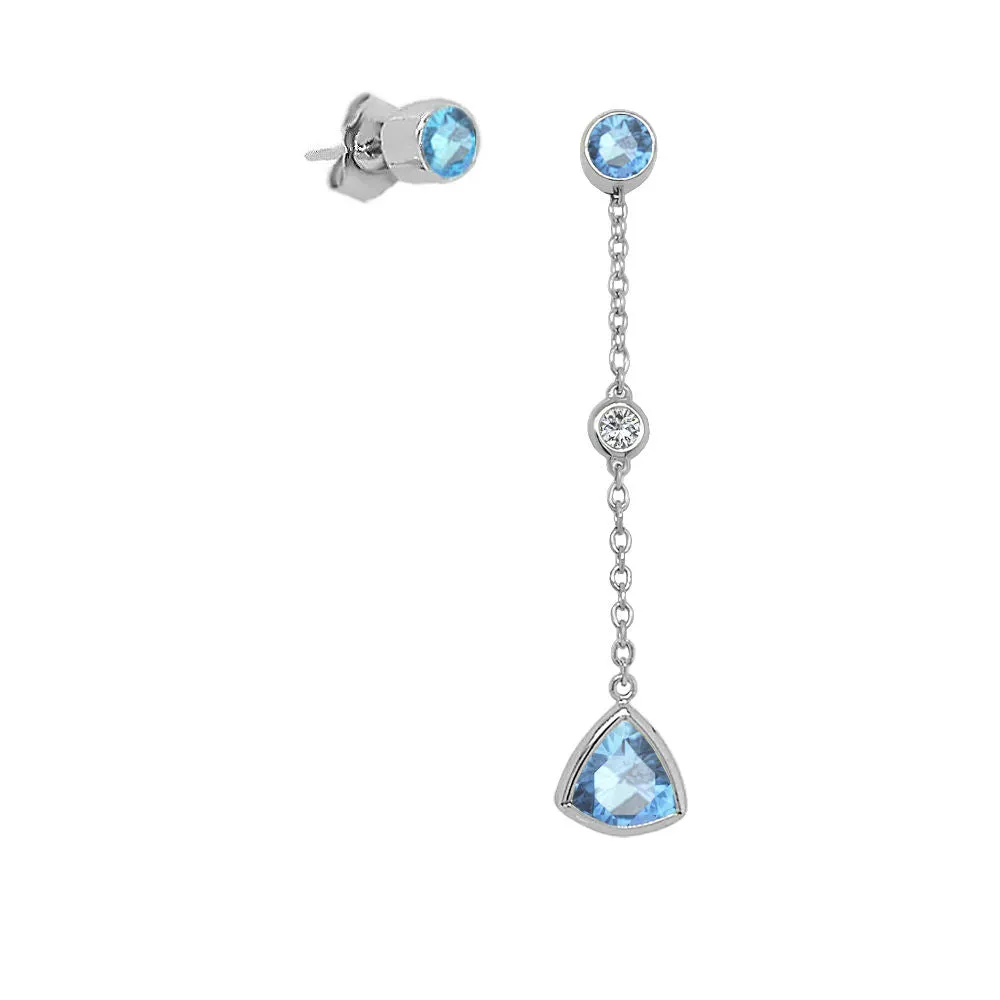 Trillion Shape Gemstone & 0.04Ct Diamond Mismatched Earring Set in 14K Gold