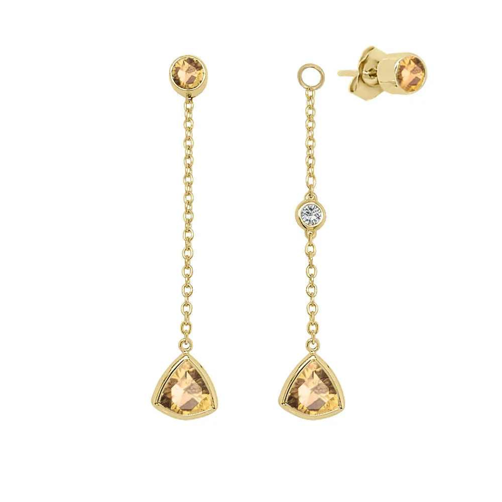 Trillion Shape Gemstone & 0.04Ct Diamond Mismatched Earring Set in 14K Gold