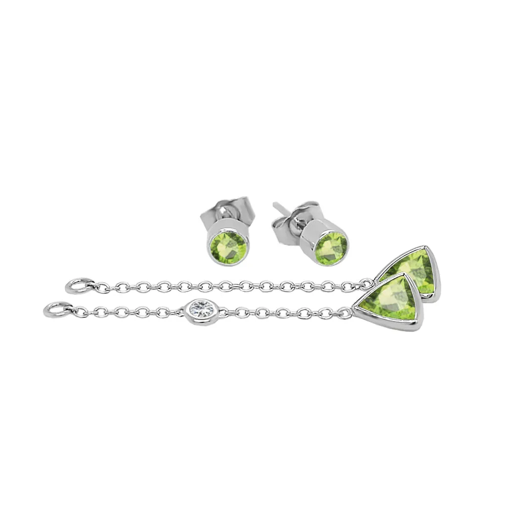 Trillion Shape Gemstone & 0.04Ct Diamond Mismatched Earring Set in 14K Gold