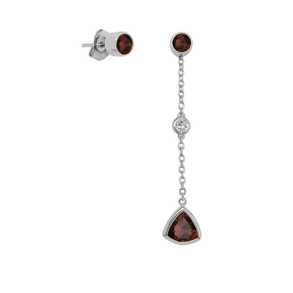 Trillion Shape Gemstone & 0.04Ct Diamond Mismatched Earring Set in 14K Gold