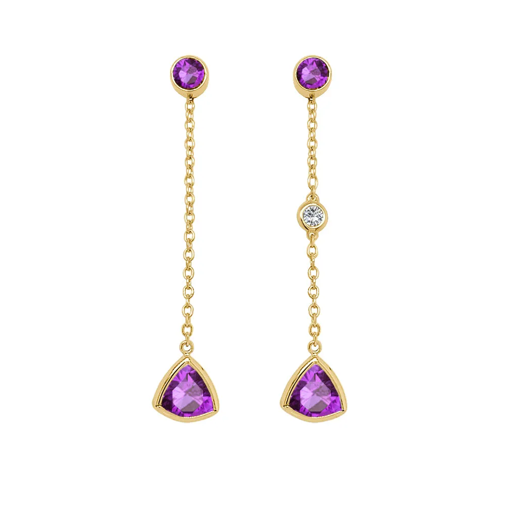 Trillion Shape Gemstone & 0.04Ct Diamond Mismatched Earring Set in 14K Gold