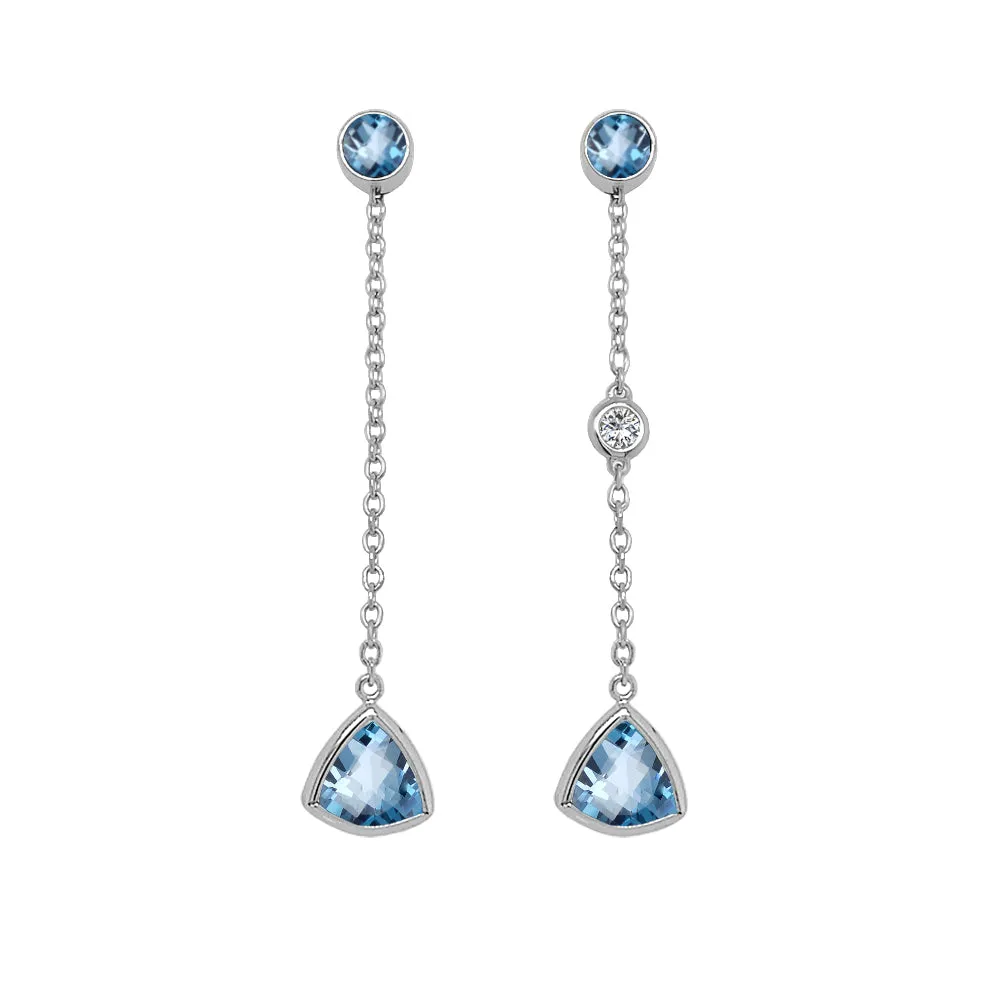Trillion Shape Gemstone & 0.04Ct Diamond Mismatched Earring Set in 14K Gold