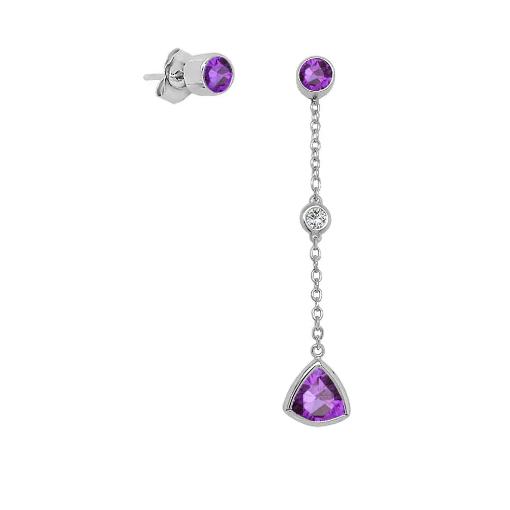Trillion Shape Gemstone & 0.04Ct Diamond Mismatched Earring Set in 14K Gold