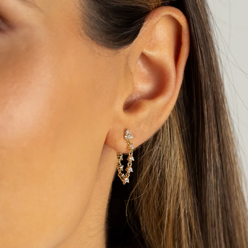 Trio Cluster CZ Front Back Drop Stud Earring