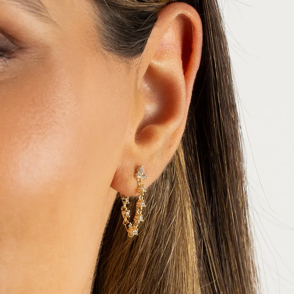Trio Cluster CZ Front Back Drop Stud Earring