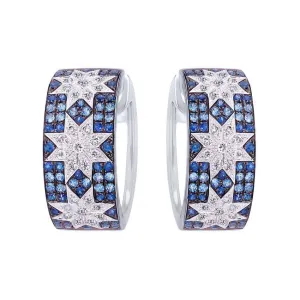 Trio Star Blue Sapphire White Gold Earrings