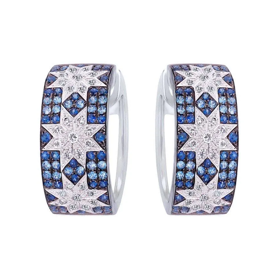 Trio Star Blue Sapphire White Gold Earrings