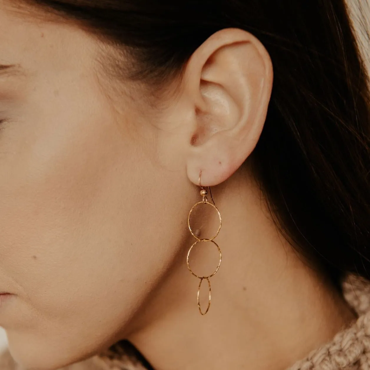 Triple Diamond Cut Drop Earrings