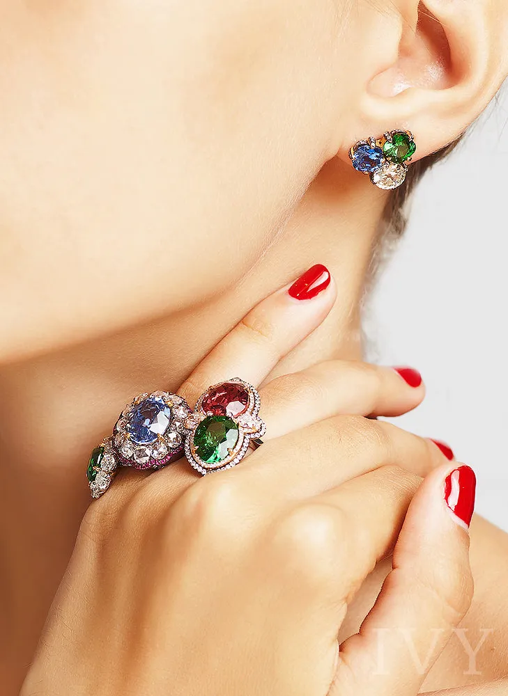Tsavorite, Sapphire and Diamond Earrings