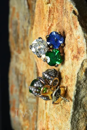 Tsavorite, Sapphire and Diamond Earrings