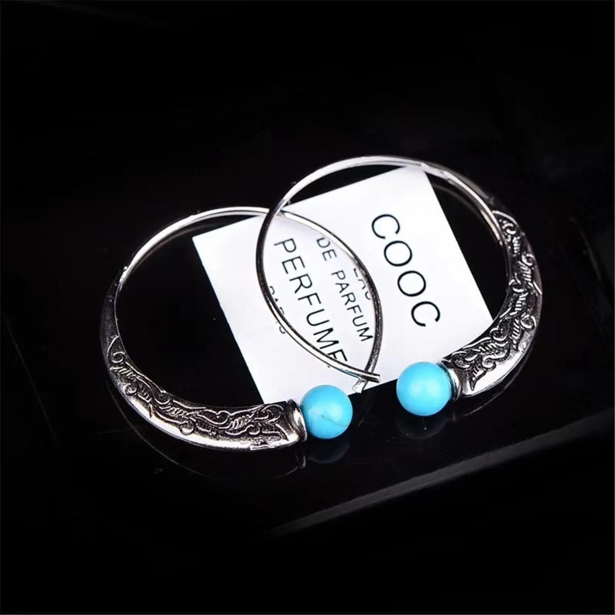 Turquoise & Silver-Plated Hoop Earrings