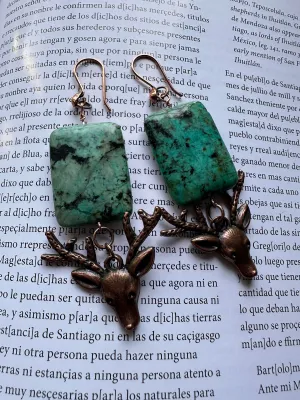 Turquoise Deer Copper Earrings