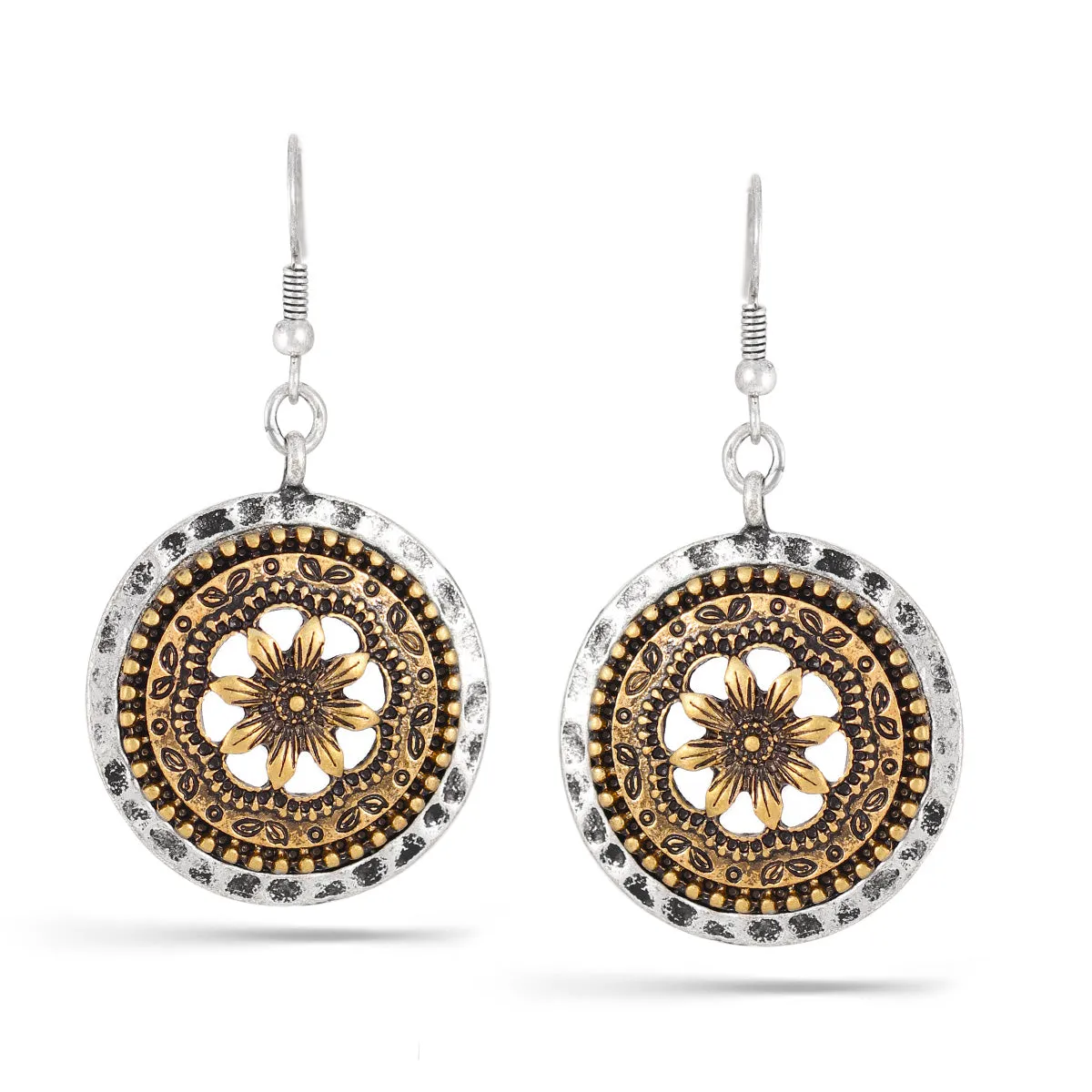 TWO TONE FLOWER DROP EARRINGS #HNE88546TWTN (MF3)