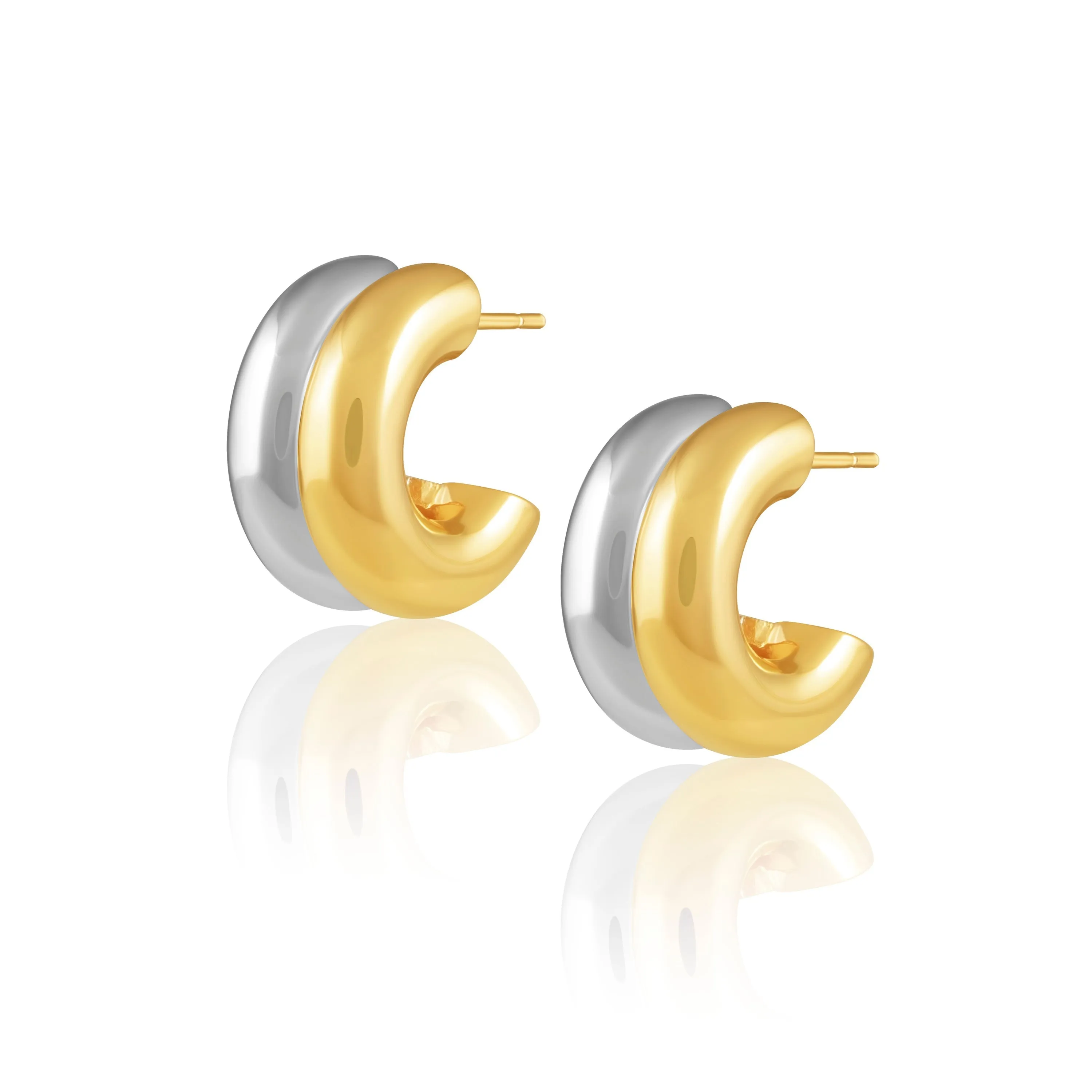 Two Tone Kylie Hoops: Double Chloe Hoop Earrings, 23mm, Hypoallergenic, Tarnish Resistant, 18k Gold and Rhodium Plated