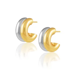 Two Tone Kylie Hoops: Double Chloe Hoop Earrings, 23mm, Hypoallergenic, Tarnish Resistant, 18k Gold and Rhodium Plated