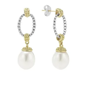 Two-Tone Oval Drop Pearl Earrings
