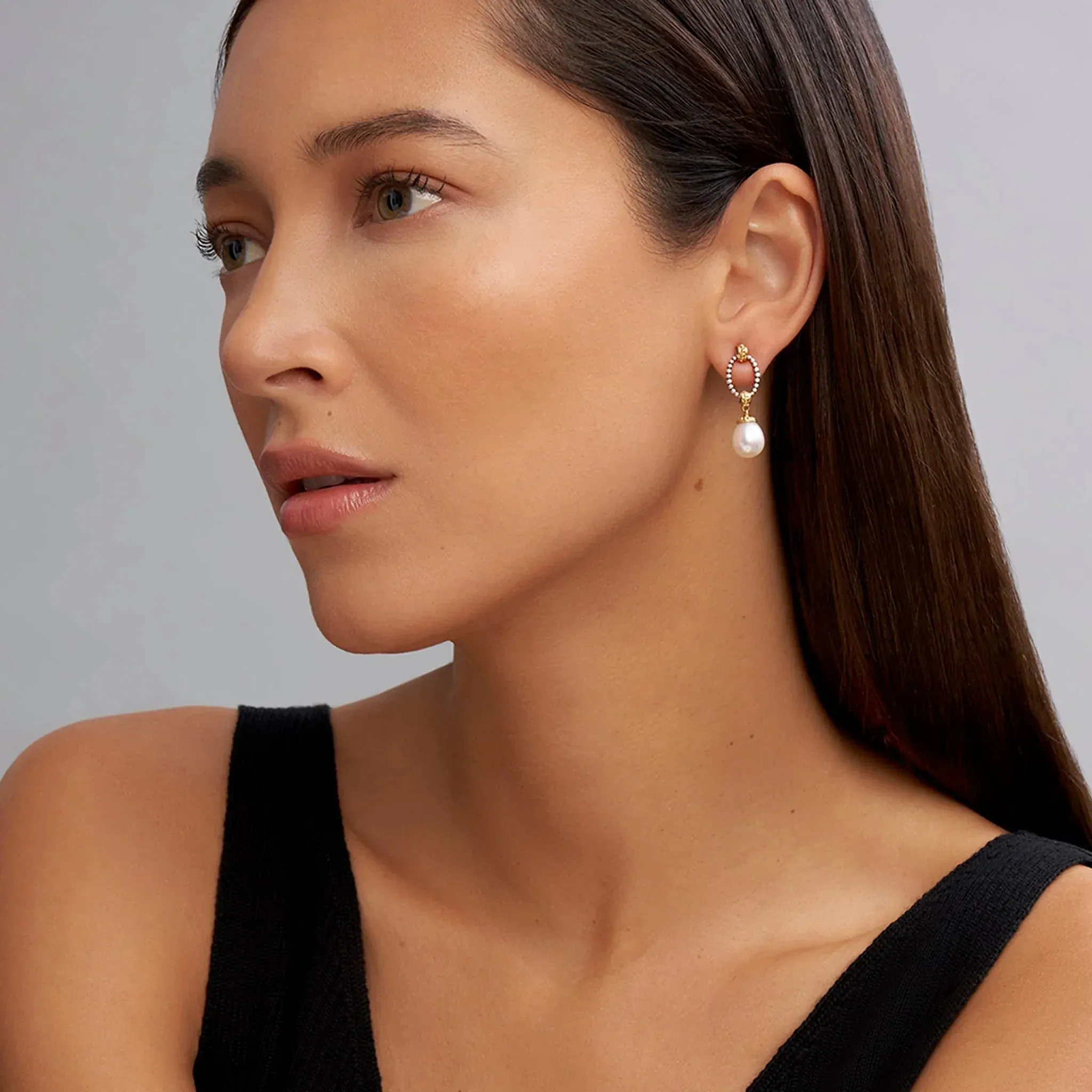 Two-Tone Oval Drop Pearl Earrings