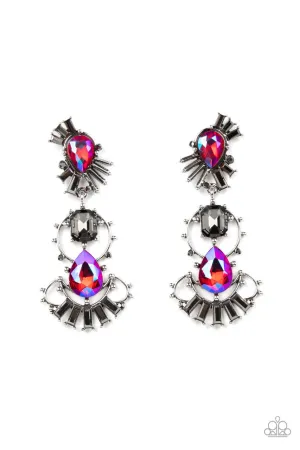 Ultra Universal - Pink - UV Iridescent Gem Hematite Rhinestone Paparazzi Post Earrings - July 2022 Life of the Party Exclusive