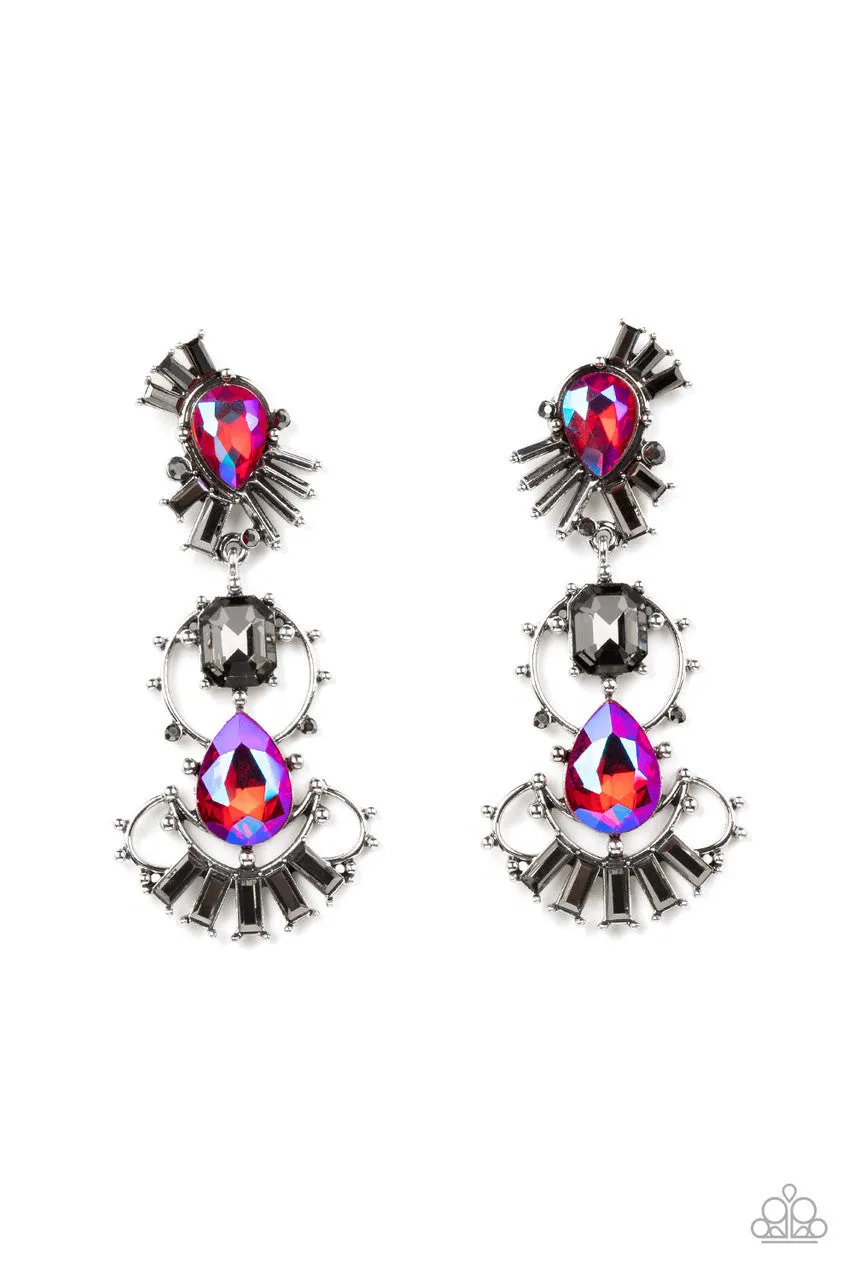 Ultra Universal - Pink - UV Iridescent Gem Hematite Rhinestone Paparazzi Post Earrings - July 2022 Life of the Party Exclusive
