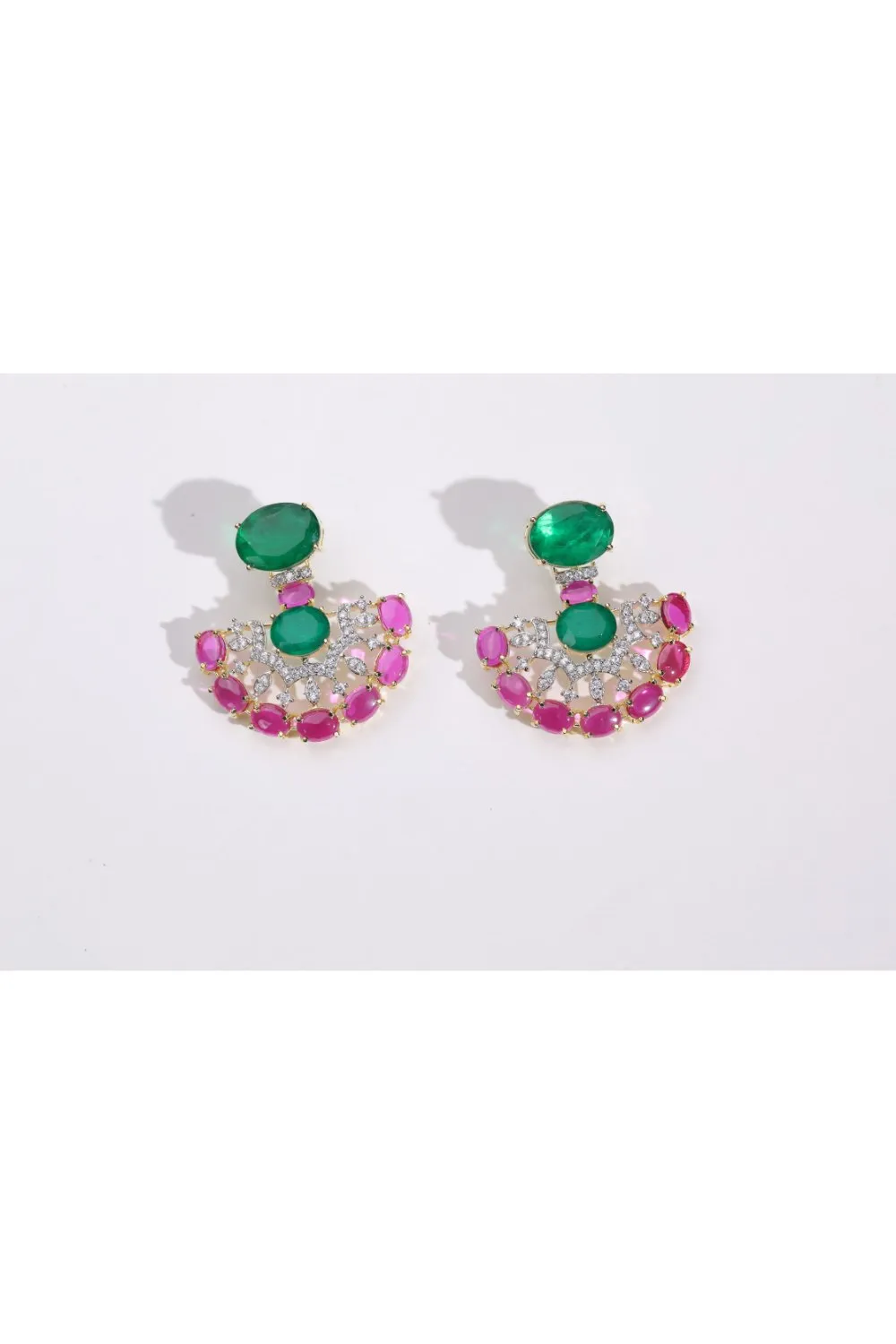 Unique Emerald and Pink Stone Swarovski Earrings | Buy Jewelry Online
