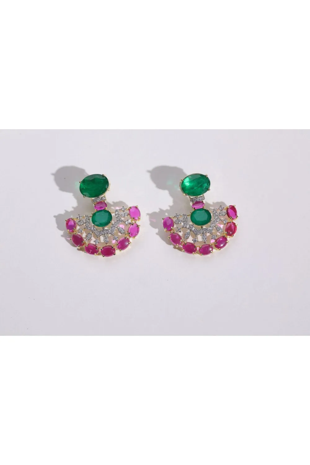 Unique Emerald and Pink Stone Swarovski Earrings | Buy Jewelry Online