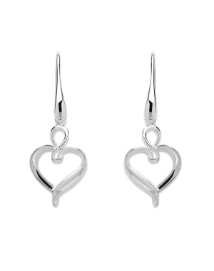 Unique Ladies Sterling Silver Open Heart Drop Earrings