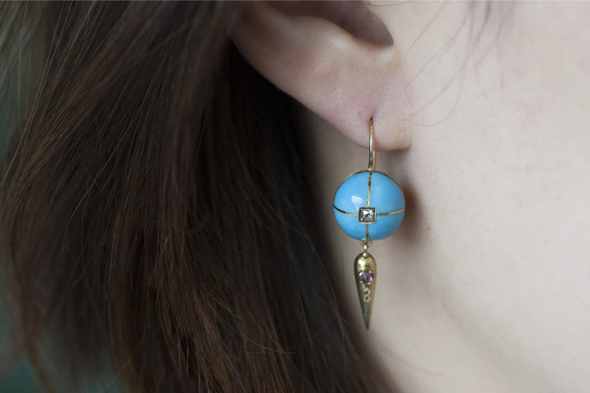 Victorian Blue Enamel and Diamond Earrings