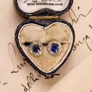 Victorian Sapphire & Diamond Cluster Stud Earrings