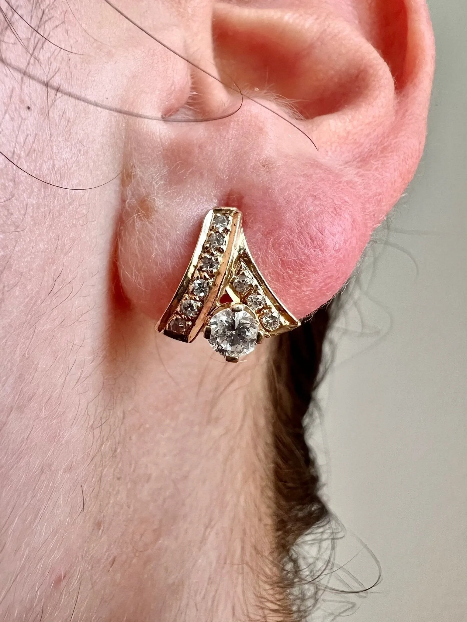 Vintage 14 Karat Yellow Gold 0.55 Carat Diamond Crossover Earrings