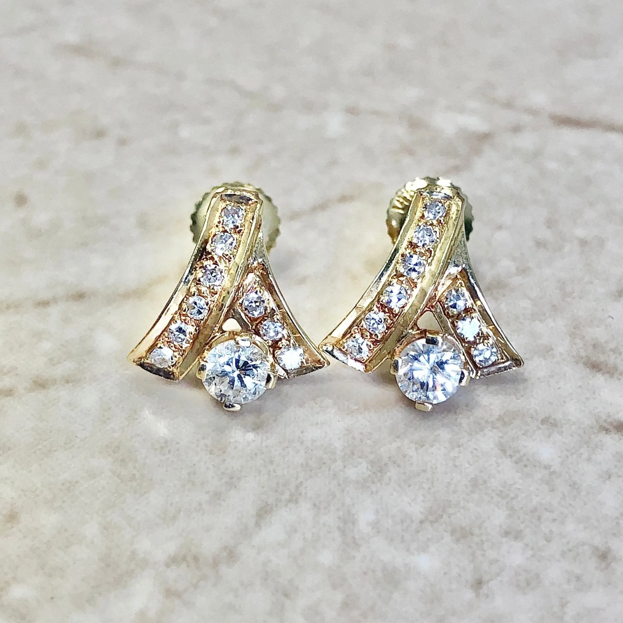 Vintage 14 Karat Yellow Gold 0.55 Carat Diamond Crossover Earrings
