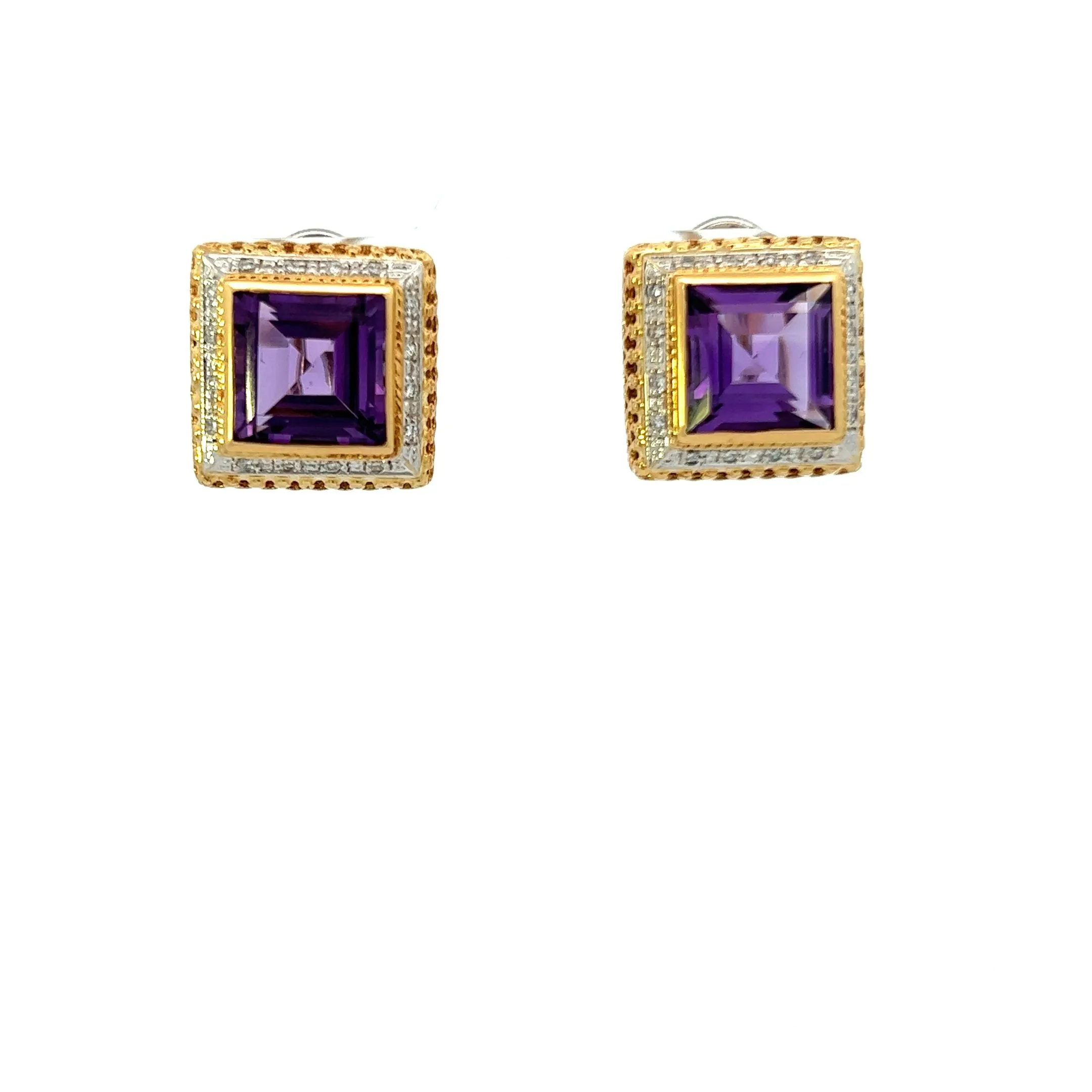 Vintage 18KT Yellow Gold And Amethyst Earrings