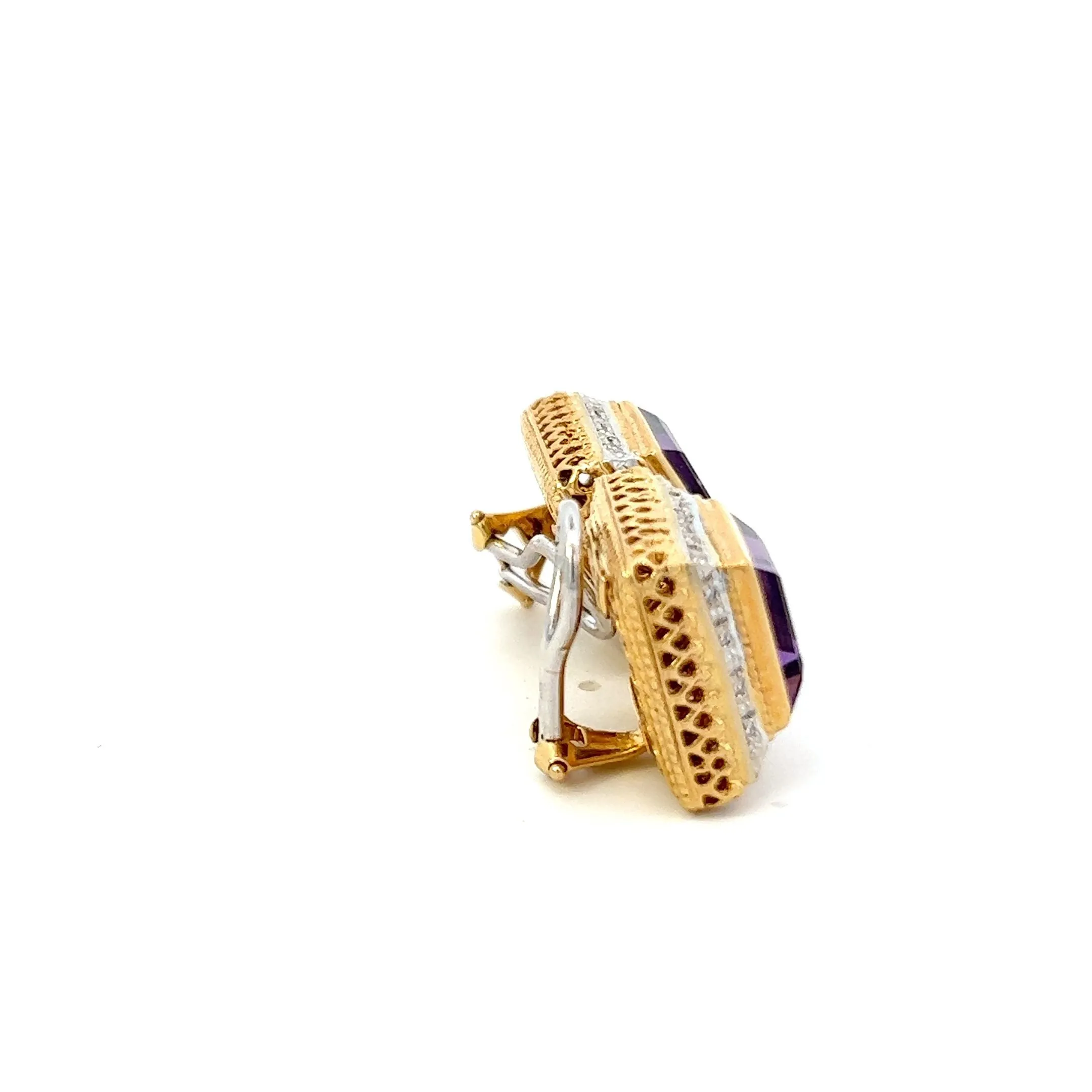 Vintage 18KT Yellow Gold And Amethyst Earrings