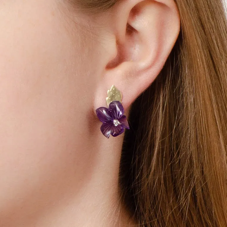 Vintage Amethyst Flower Conversion Earrings of 14k Gold