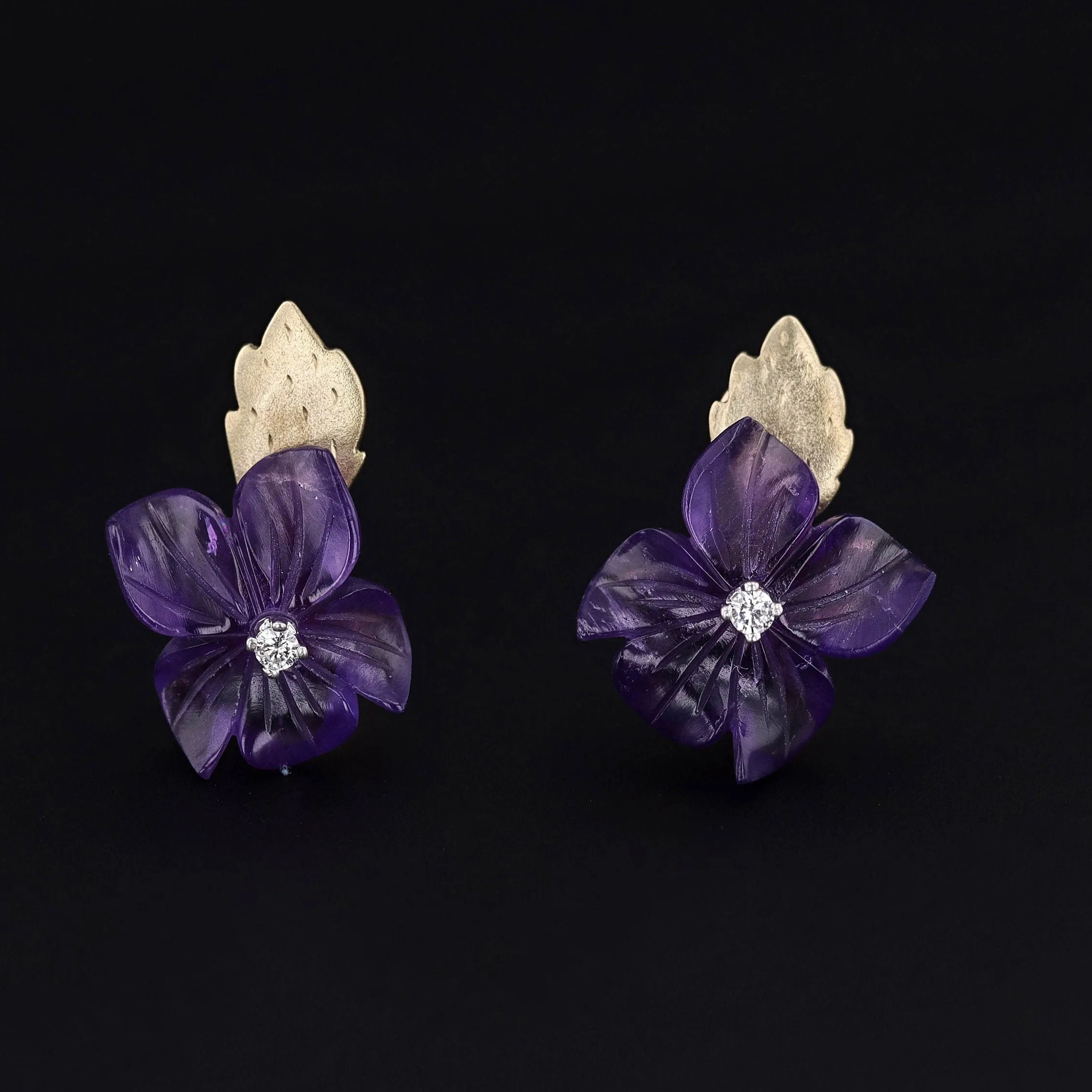Vintage Amethyst Flower Conversion Earrings of 14k Gold